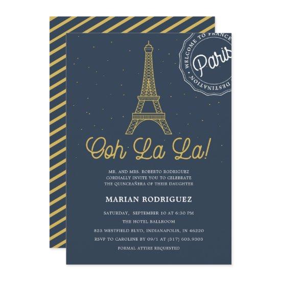 Cool Navy Blue Gold Eiffel Tower Paris Quinceañera