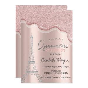 Cool Silver Glitter Drips,Eiffel Tower Quinceañera