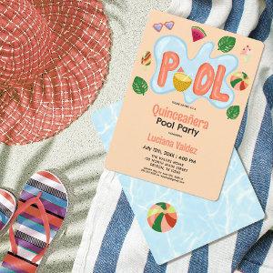 Cool Tropical Summer Pool Party Quinceañera Invita