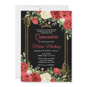 Coral and Black Quinceañera Floral Birthday