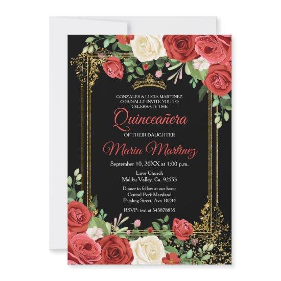 Coral and Black Quinceañera Floral Birthday