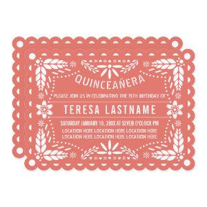 Coral and white papel picado Quinceañera
