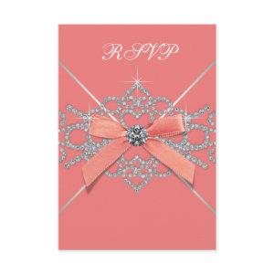 Coral Diamonds Coral Sweet 16 Birthday Party RSVP