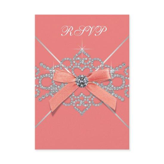 Coral Diamonds Coral Sweet 16 Birthday Party RSVP