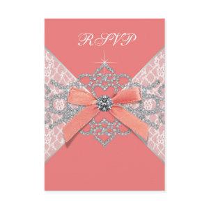 Coral Diamonds Coral Sweet 16 Birthday Party RSVP