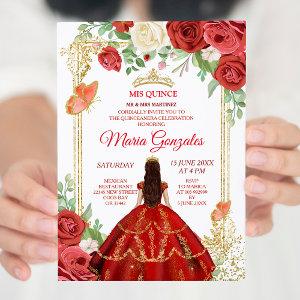 Coral Dress Mexican Flowers Quinceañera