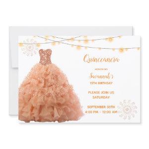 Coral Gown String Lights Quinceanera