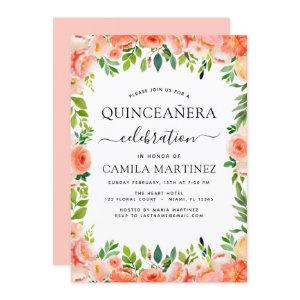 Coral Peach Floral Quinceañera Greenery