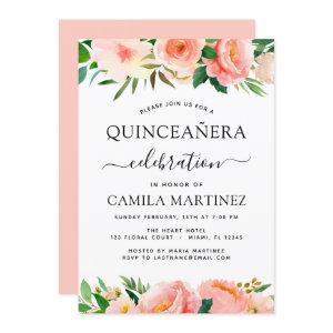 Coral Peach Floral Quinceañera Greenery