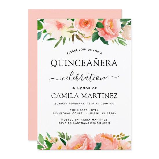 Coral Peach Floral Quinceañera Greenery
