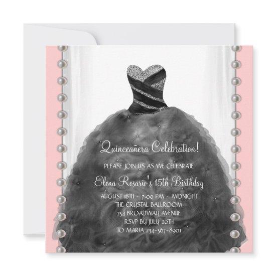 Coral Pink and Black Quinceanera