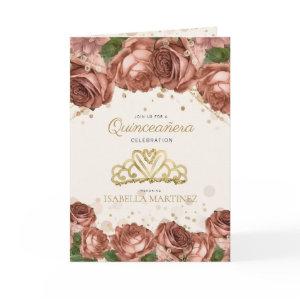 Coral Pink Floral Gold Glitter Quinceañera Photo