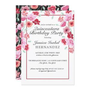 Coral Pink Floral Watercolor Quinceañera Birthday