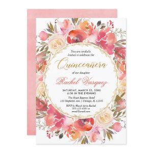 Coral pink gold garden theme Quinceanera