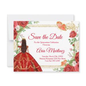 Coral Roses Quinceañera 15 Anos Save the Date  Thank You Card