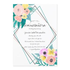 Coral Yellow Floral Watercolor Frame Quinceañera