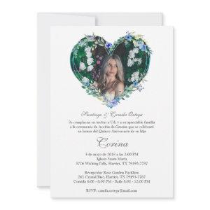 Corazón Floral en Azul con Foto de Quinceañera