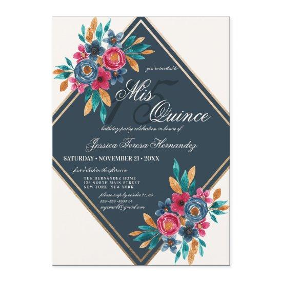 Country Fall Gold Watercolor Flowers Quinceañera