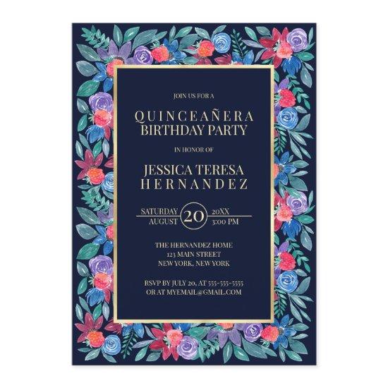 Country Floral Strawberries Watercolor Quinceañera
