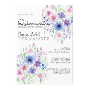 Country Pink Purple Floral Watercolor Quinceañera