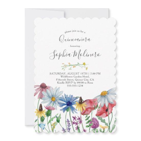 Country Wildflowers Pretty Watercolor Quinceanera