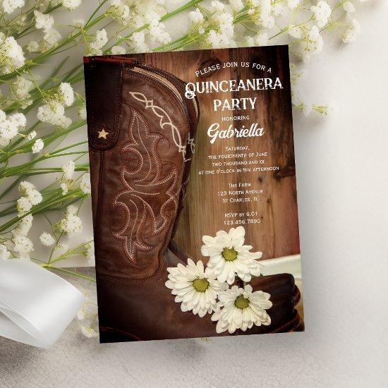 Cowboy Boot White Daisy Western Quinceanera Party