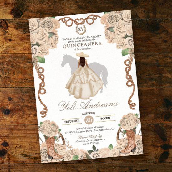 Cream Champagne Rose Charro Vestidos Quinceanera
