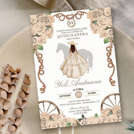 Cream Champagne White Rose Charra Quinceanera