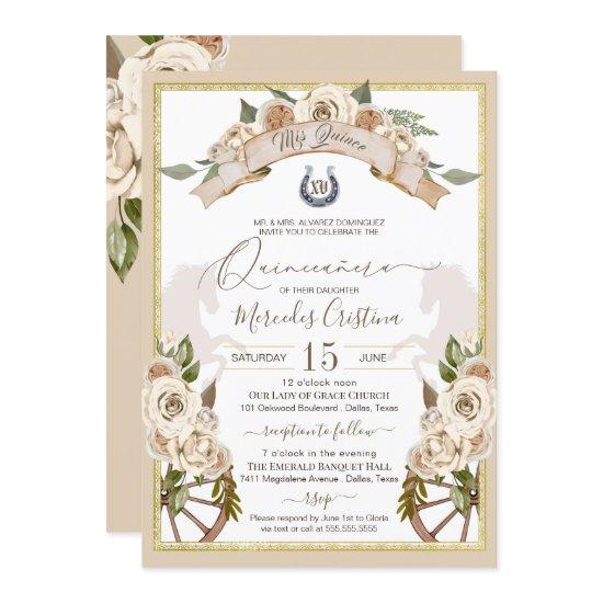 Cream White Roses Western Charro Quinceanera