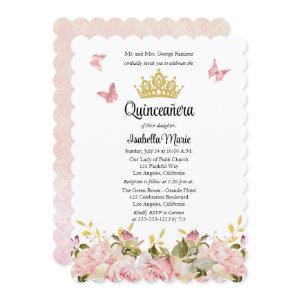 Crown | Butterflies Pink Rose Floral Quinceañera