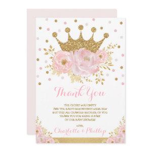 Crown Princess Baby Shower Royal Blush Gold Floral Thank You Card