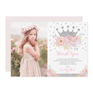 Crown Princess Blush Pink Silver Birthday Photo Thank You Card