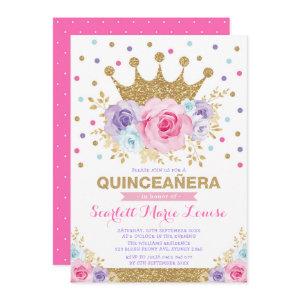 Crown Princess Quinceañera Pink Purple Blue Floral