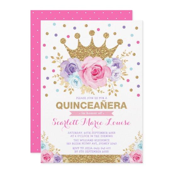 Crown Princess Quinceañera Pink Purple Blue Floral