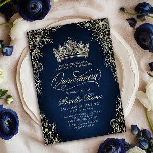 Crown Tiara Navy Gold Quinceañera