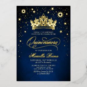 Crown Tiara Navy Gold Quinceañera  Foil