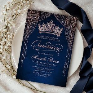 Crown Tiara Navy Rose Gold Quinceañera