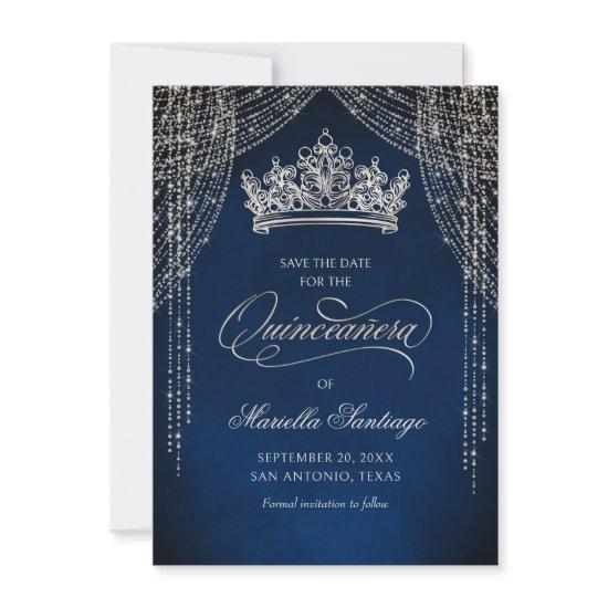 Crown Tiara Navy Silver Quinceañera Save the Date