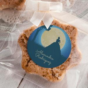 Crowned Silhouette with Moon Quinceanera Classic Round Sticker