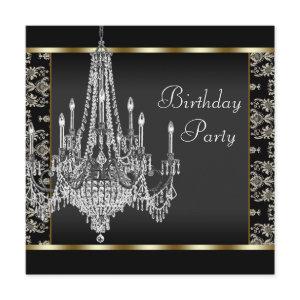 Crystal Chandelier Black Damask Birthday Party