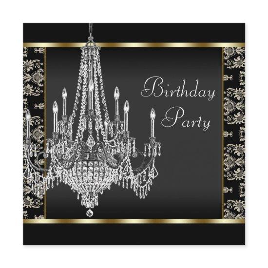 Crystal Chandelier Black Damask Birthday Party