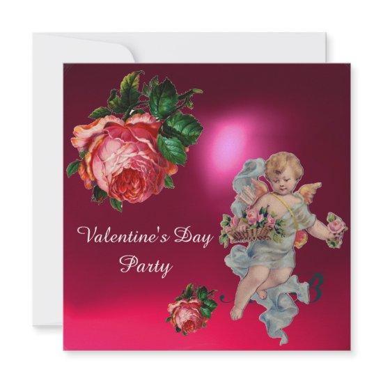 CUPID GATHERING PINK ROSES, VALENTINE MONOGRAM
