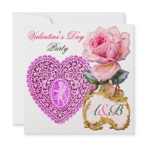 CUPID LACE HEART AND PINK ROSE VALENTINE MONOGRAM
