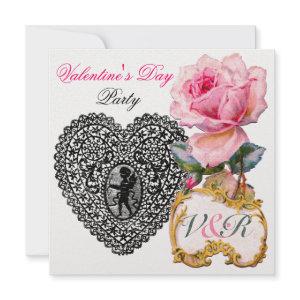 CUPID LACE HEART AND PINK ROSE VALENTINE MONOGRAM