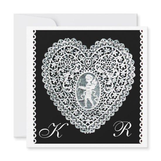 CUPID LACE HEART MONOGRAM ANNOUNCEMENT
