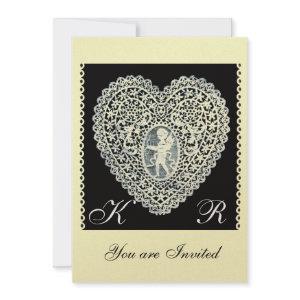 CUPID LACE HEART MONOGRAM gold metallic paper