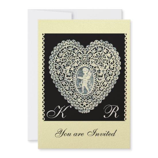 CUPID LACE HEART MONOGRAM gold metallic paper