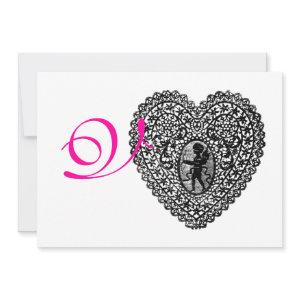 CUPID LACE HEART MONOGRAM,pink fuchsia Announcement