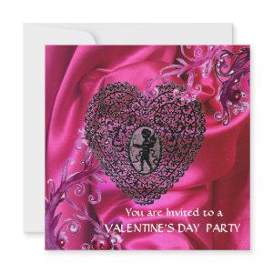 CUPID LACE HEART ON PINK FUCHSIA SILK CLOTH
