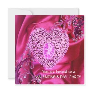 CUPID LACE HEART ON PINK FUCHSIA SILK CLOTH